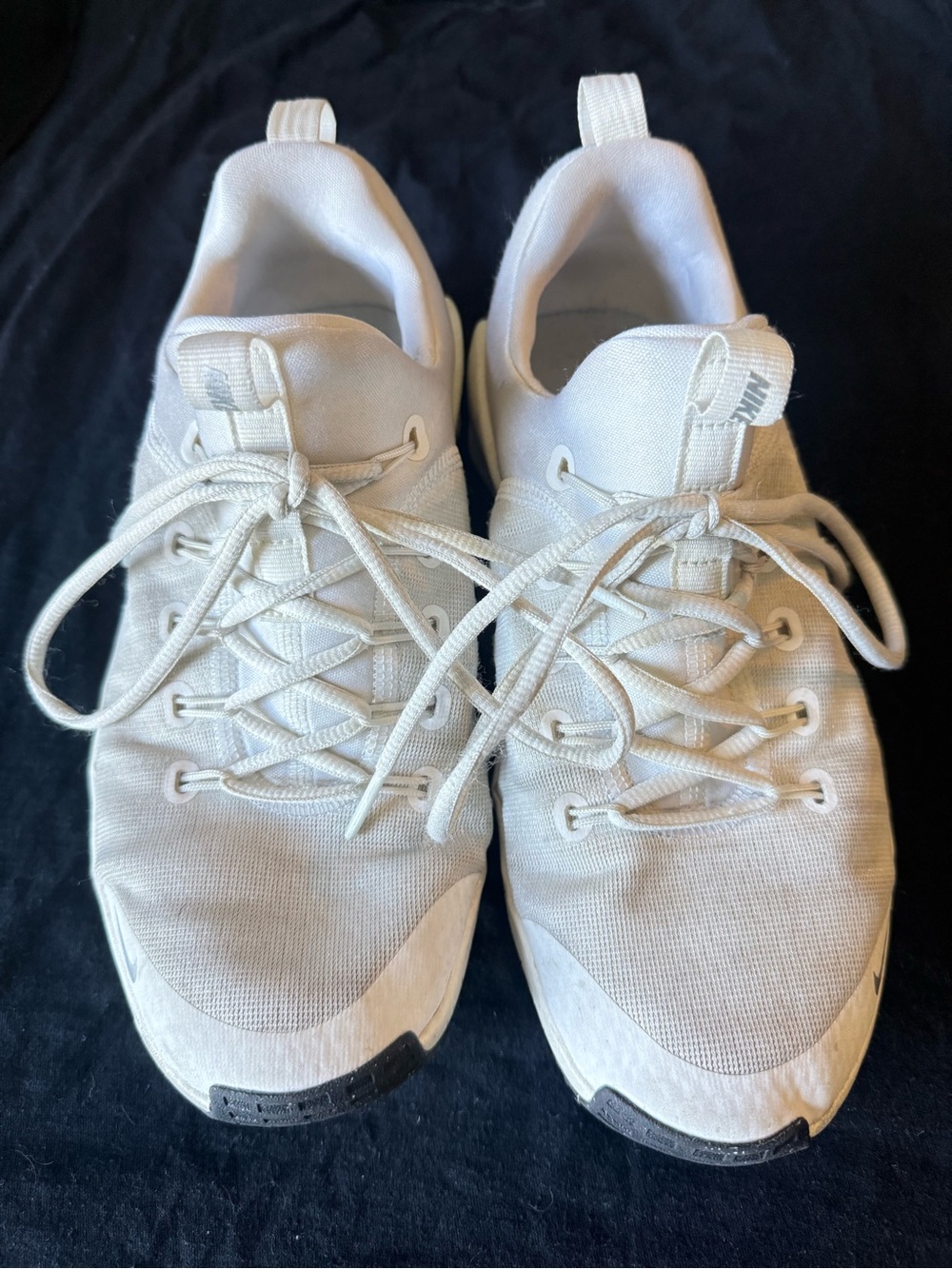 Nike white metcons with silver glitter back